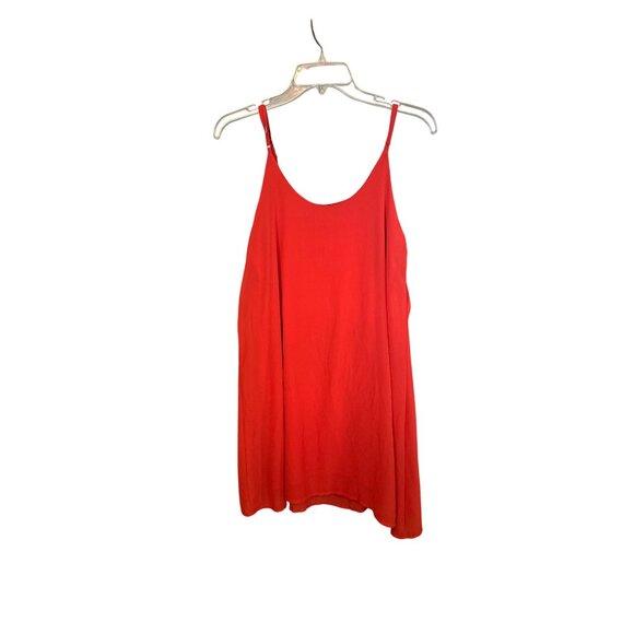 Lulus Into The Tropics Red Shift Dress With Ruffle Detail Spaghetti Straps Sz M - Picture 2 of 11